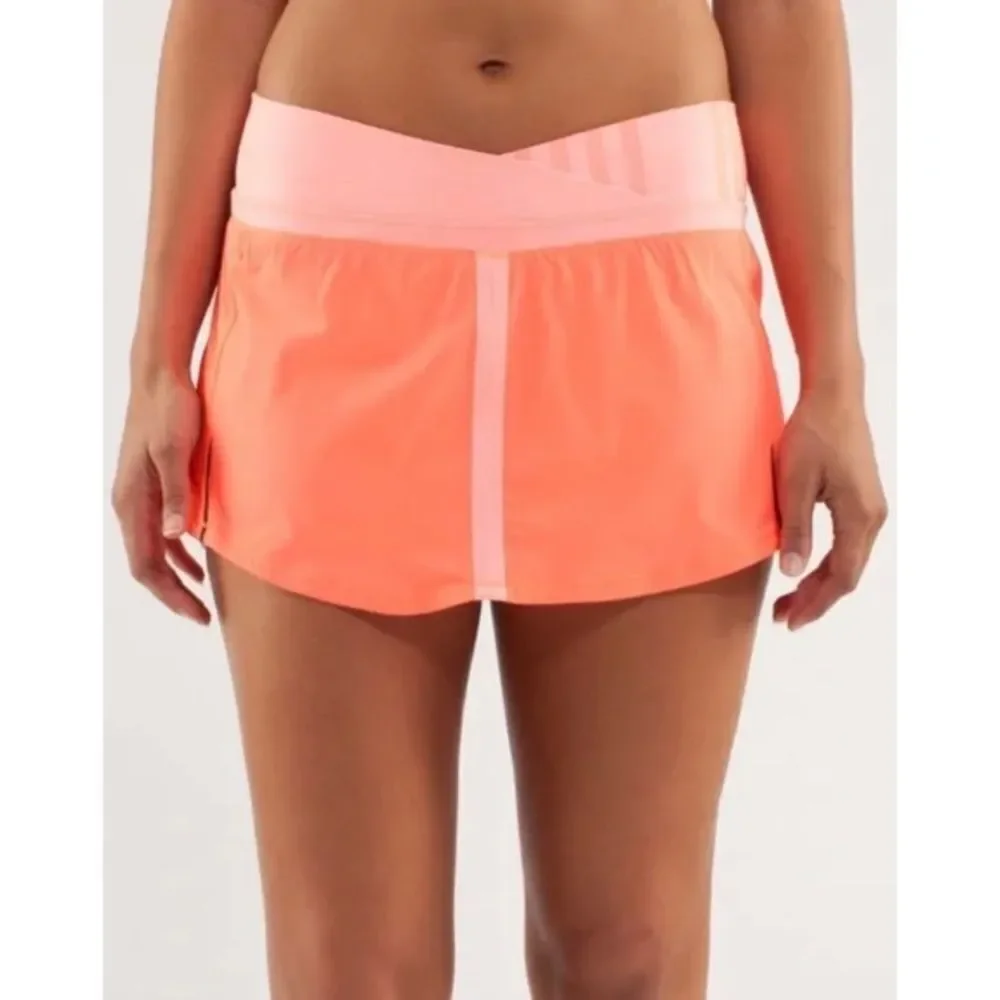 Lululemon Run Pace Skirt Pop Orange Pink Bleached Coral Ocean Stripe Sz 8